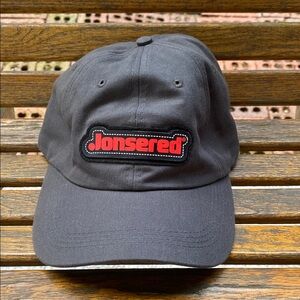 Jonsered Husqvarna gray full 6 panel Cap Red Logo adjback strap chainsaw hat